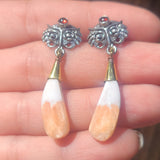 Owl - Orange Scolecite - India & Garnet 925 Stud Earrings