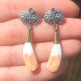 Owl - Orange Scolecite - India & Garnet 925 Stud Earrings