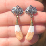 Owl - Orange Scolecite - India & Garnet 925 Stud Earrings