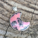 Crescent Moon - Rhodonite 925 Pendant