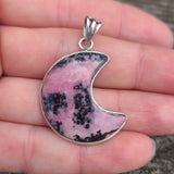 Crescent Moon - Rhodonite 925 Pendant