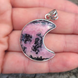 Crescent Moon - Rhodonite 925 Pendant