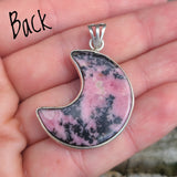 Crescent Moon - Rhodonite 925 Pendant