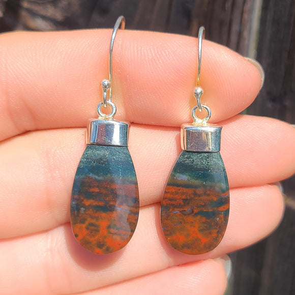 Natural Bloodstone - India 925 Earrings