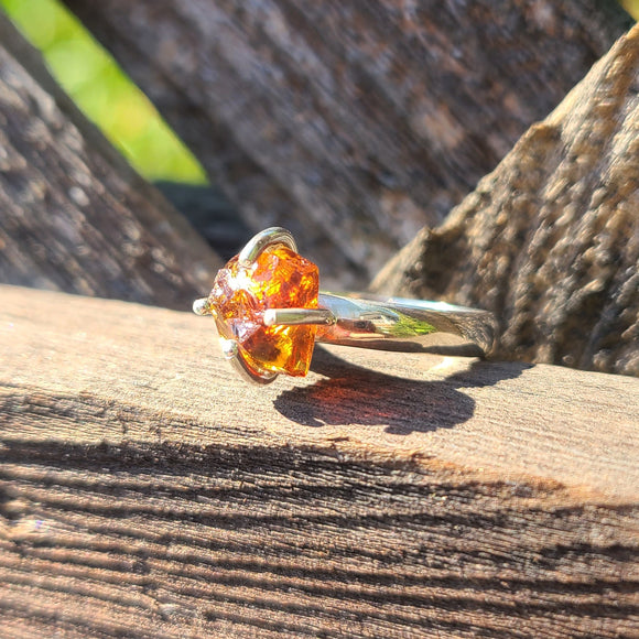 Natural Mandarin Citrine (Rough) 925 Ring