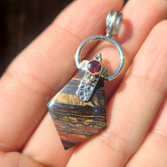 Red Tiger Eye & Garnet 925 Pendant