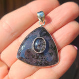 Indigo Gabbro & Black Tourmaline in Quartz 925 Pendant