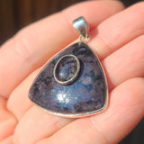Indigo Gabbro & Black Tourmaline in Quartz 925 Pendant