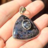 Indigo Gabbro & Black Tourmaline in Quartz 925 Pendant