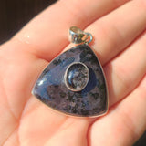 Indigo Gabbro & Black Tourmaline in Quartz 925 Pendant
