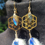 "Sacred G Me" Labradorite & Rooster Feather Earrings