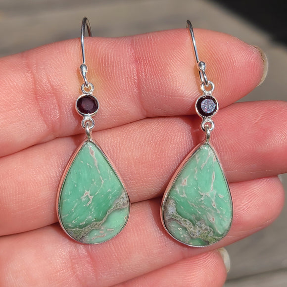 Utah Variscite & Garnet 925 Earrings