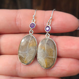 Flower Fossil Coral & Amethyst 925 Earrings