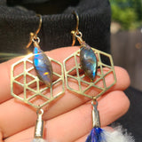 "Sacred G Me" Labradorite & Rooster Feather Earrings