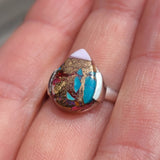 Kingman Orange Dahlia Turquoise 925 Ring