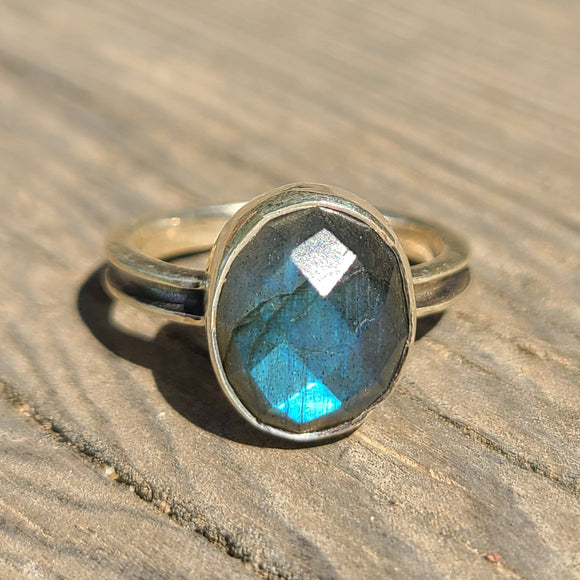 Checker Blue Labradorite 925 Ring