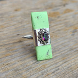 Citron Chrysoprase & Rainbow Quartz 925 Ring