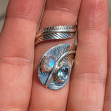 Feather Wrap - Rainbow Moonstone & Blue Topaz 925 Ring