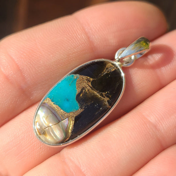 Shell in Black Blue Turquoise 925 Pendant