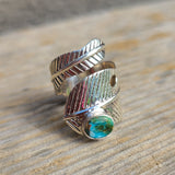 Adjustable Feather - Spiny Oyster Turquoise 925 Ring