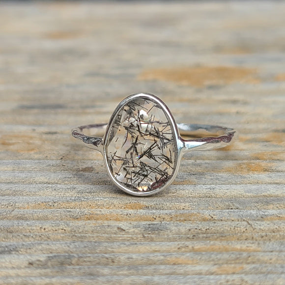 Black Rutile/Tourmalated Quartz 925 Ring