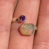 Ethiopian Opal (Rough) & Amethyst 925 Ring