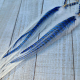 "So Bright Sodalite" Wire Wrapped Rooster Feather Earrings