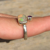 Ethiopian Opal (Rough) & Amethyst 925 Ring