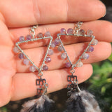 "Fluff or Flight" Wire Wrapped Amethyst & Rooster Feather 925 Earrings