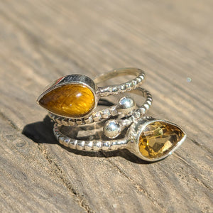 Adjustable - Citrine & Tiger Eye 925 Ring