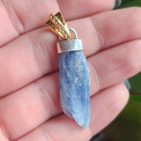 18k Gold Plated - Rough Blue Kyanite & Moldavite 925 Pendant