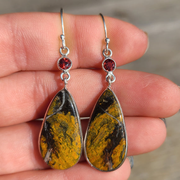 Natural Eclipse & Garnet 925 Earrings