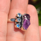 Rough Amethyst & Rainbow Moonstone 925 Ring