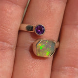 Ethiopian Opal (Rough) & Amethyst 925 Ring