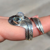 Feather Wrap - Rainbow Moonstone & Blue Topaz 925 Ring