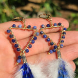 "So Bright Sodalite" Wire Wrapped Rooster Feather Earrings