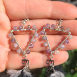 "Fluff or Flight" Wire Wrapped Amethyst & Rooster Feather 925 Earrings