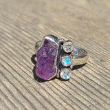 Rough Amethyst & Rainbow Moonstone 925 Ring