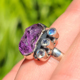 Rough Amethyst & Rainbow Moonstone 925 Ring