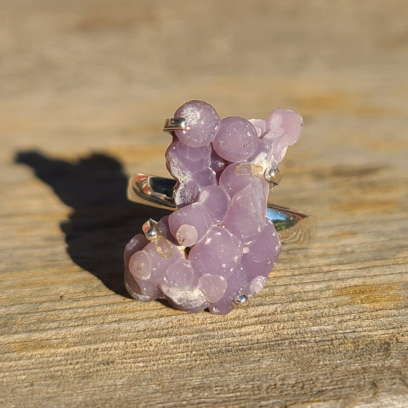 Grape Agate Manakara Botryoidal Crystal 925 Ring