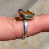 Baltic Amber, Amethyst (Rough) & Pink Tourmaline (Rough) 925 Ring