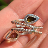 Adjustable - Citrine & Tiger Eye 925 Ring