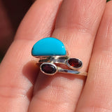 Turquoise - Nevada Aztec Mountain & Garnet 925 Ring