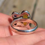Baltic Amber, Amethyst (Rough) & Pink Tourmaline (Rough) 925 Ring