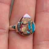 Kingman Orange Dahlia Turquoise 925 Ring