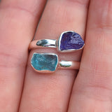 Tanzanite & Blue Apatite (Rough) 925 Ring