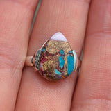 Kingman Orange Dahlia Turquoise 925 Ring