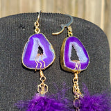 Purple Royalty Geode & Amethyst Feather Earrings