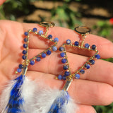 "So Bright Sodalite" Wire Wrapped Rooster Feather Earrings
