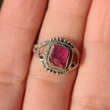 Rough Pink Tourmaline 925 Ring